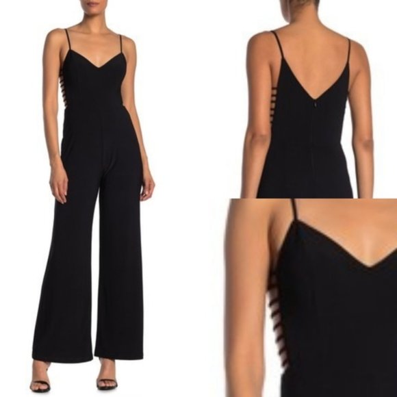 JUMP Open Side V-Neck Jersey Black Jumpsuit - M - Picture 1 of 6